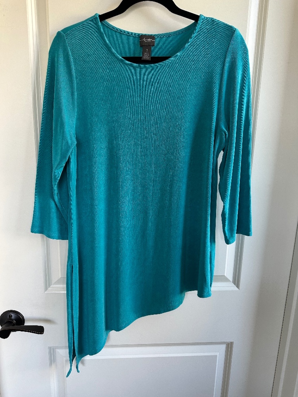 Chico’s Travelers Asymmetrical Aqua Blue Tunic Size 1 US 8/10 M